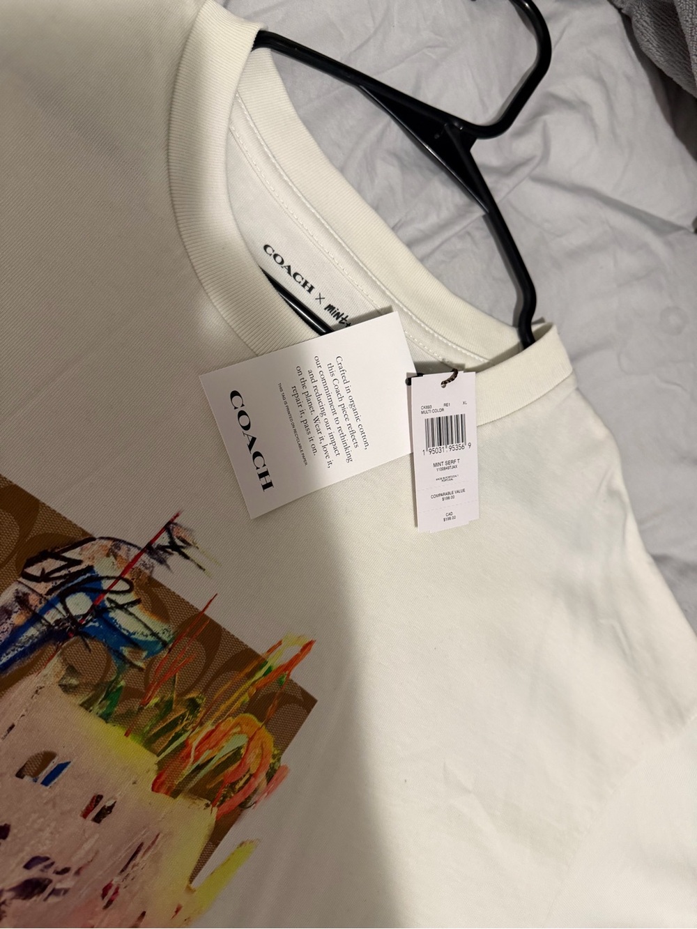 Coach Cream Short-Sleeve Graphic Tee with Multicolor Abstract Print